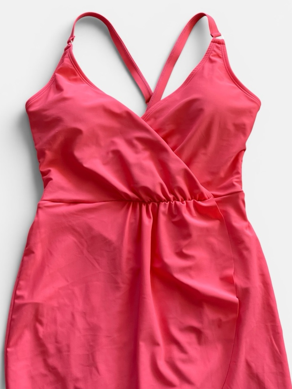 Tahari Coral Orange Swim Dress One Piece Swimsuit Sz L Wrap Front Skirt NWT - Picture 2 of 13